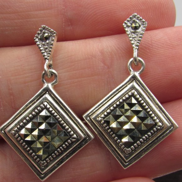 Jewelry - Sterling Silver Marcasite Gem Dangle Earrings